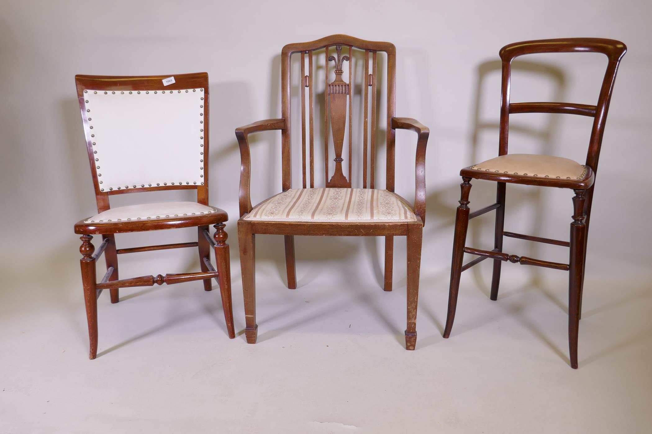 A Victorian mahogany correction chair with studded leatherette seat, a nursing chair and an