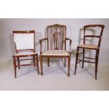 A Victorian mahogany correction chair with studded leatherette seat, a nursing chair and an