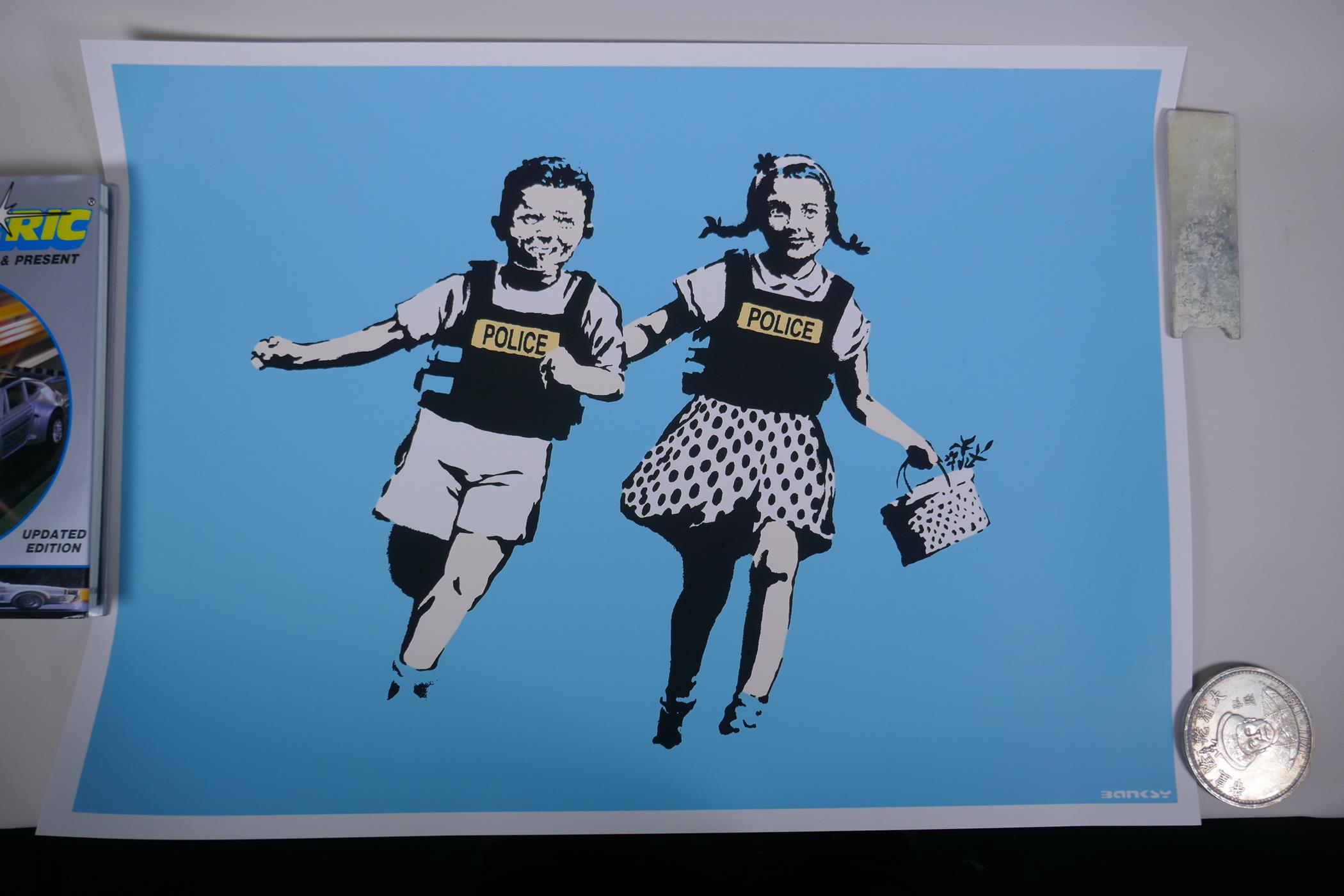 After Banksy, Jack & Jill (Police Kids) limited edition copy screen print, 290/500, by the West - Image 2 of 5