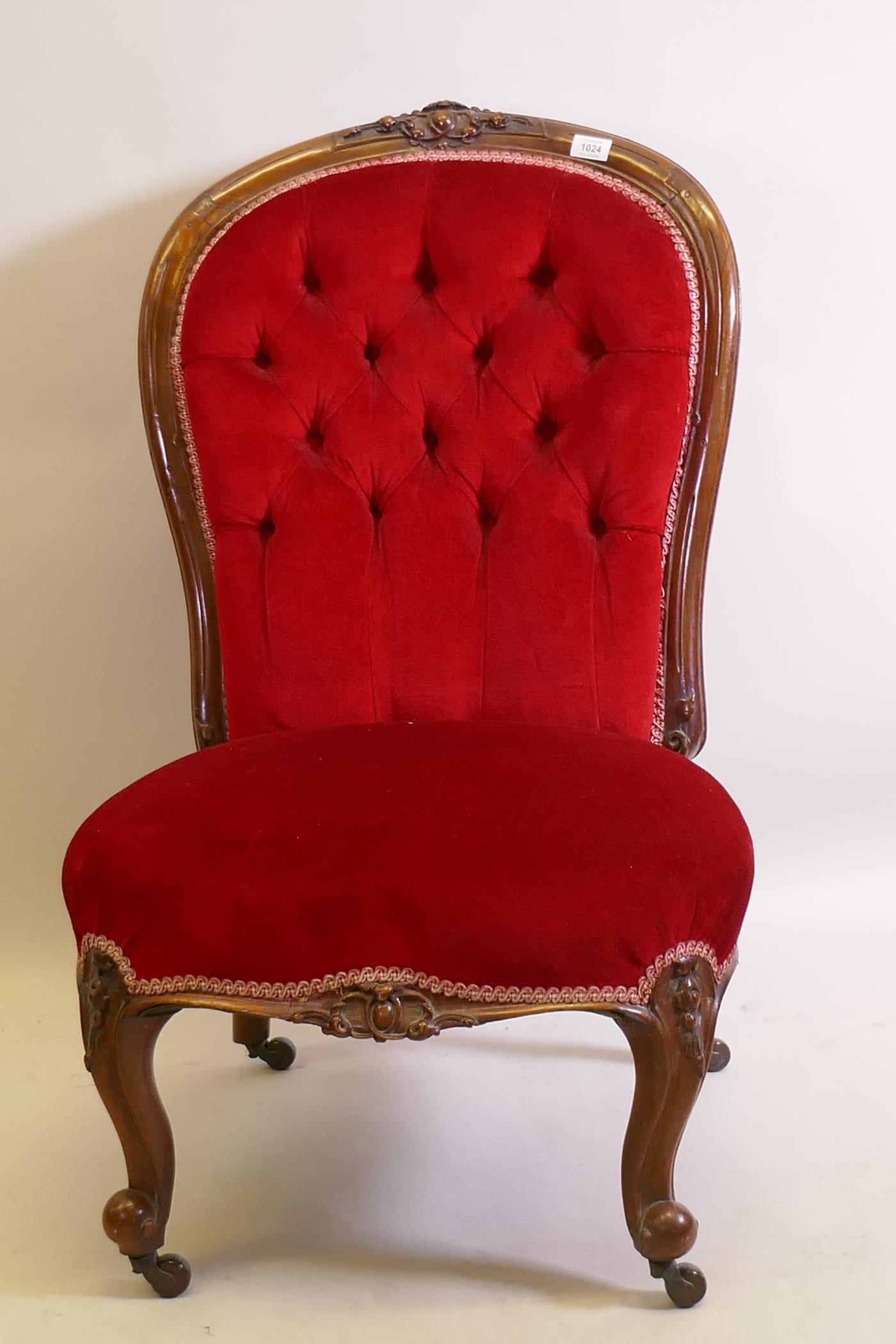 A Victorian walnut spoon back nursing chair - Image 2 of 2