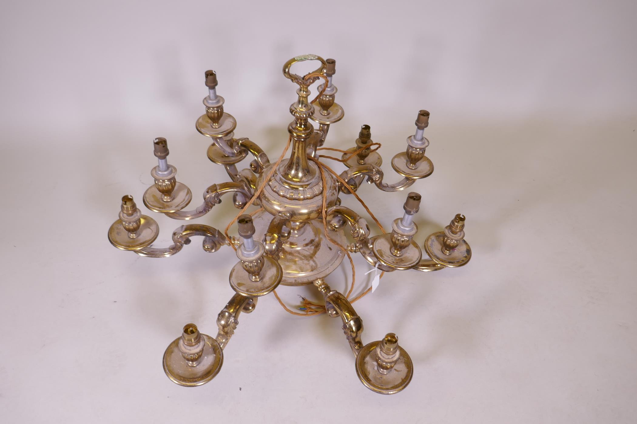 A gilt brass two tier twelve branch electrolier, 84cm diameter - Image 2 of 2