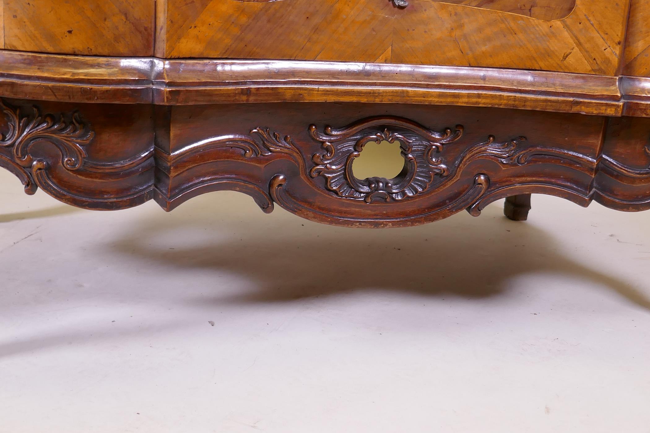 A late C18th/early C19th Maltese serpentine fronted walnut commode with two drawers, raised on a - Image 9 of 13