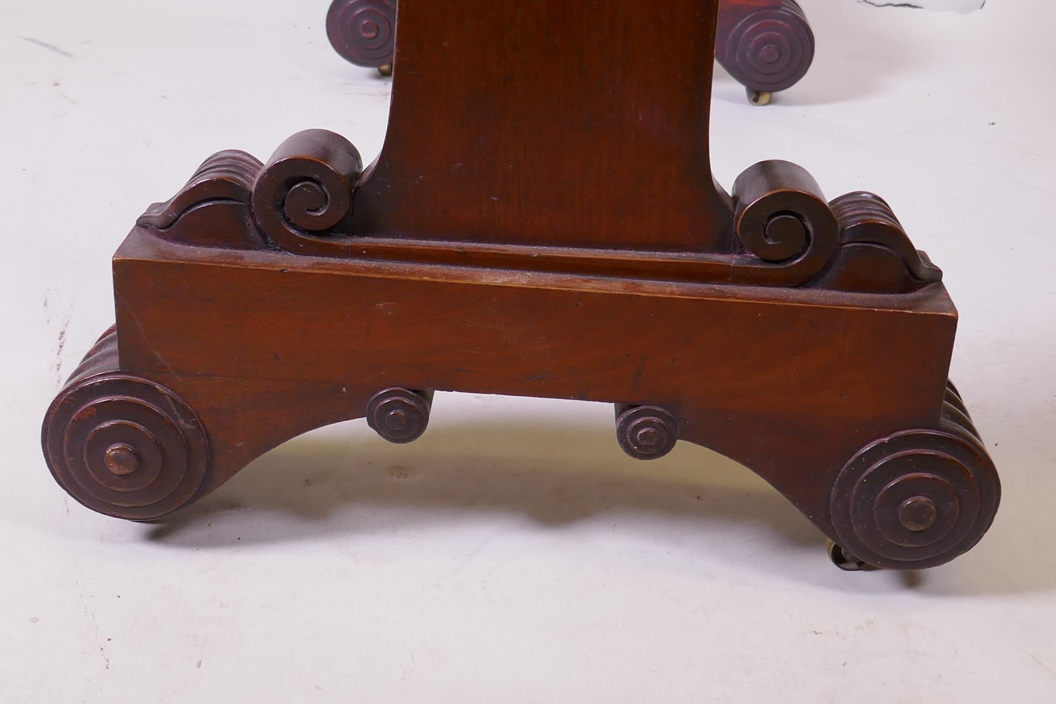 A Georgian mahogany writing table with two end drawers and tooled leather inset top, raised on - Image 4 of 6