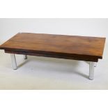 A contemporary hardwood coffee table with Italian designer chrome supports by Camar, 137 x 61cm,