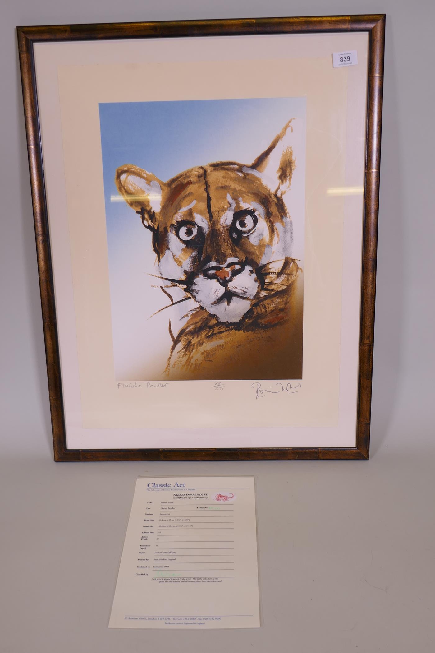 Ronnie Wood - Rolling Stones signed limited edition screen print, 88/295, Florida Panther, published - Image 3 of 4