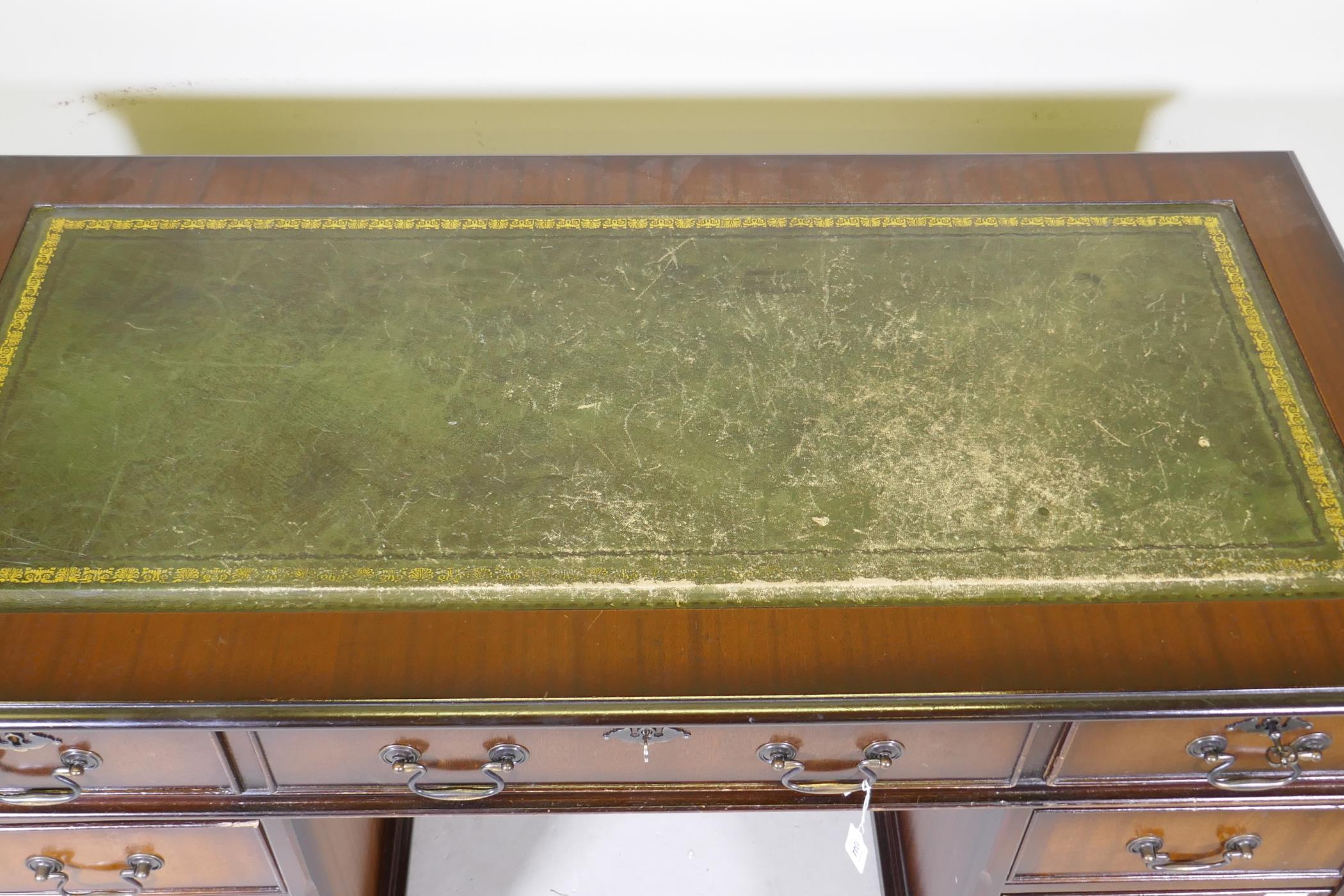 A Victorian style mahogany eight drawer pedestal desk, with leather inset top, raised on a plinth, - Image 3 of 3