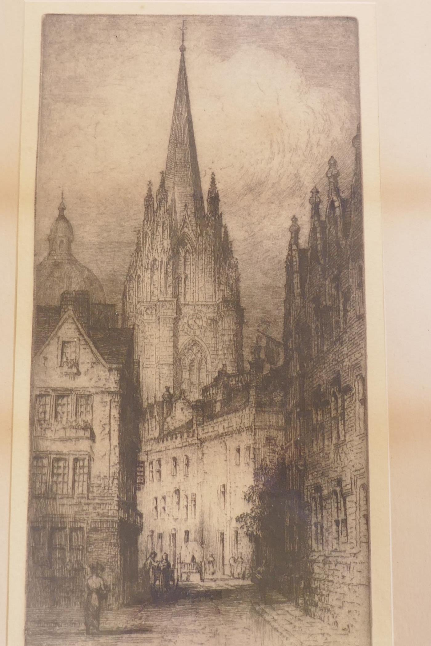 J. Alphege Brewer, Oxford Oriel College and Mary's Church, 17 x 32cm, etching, signed, Mabel - Image 6 of 7