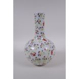 A Chinese polychrome porcelain bottle vase with all over bat decoration, Chinese GuangXu 6 character