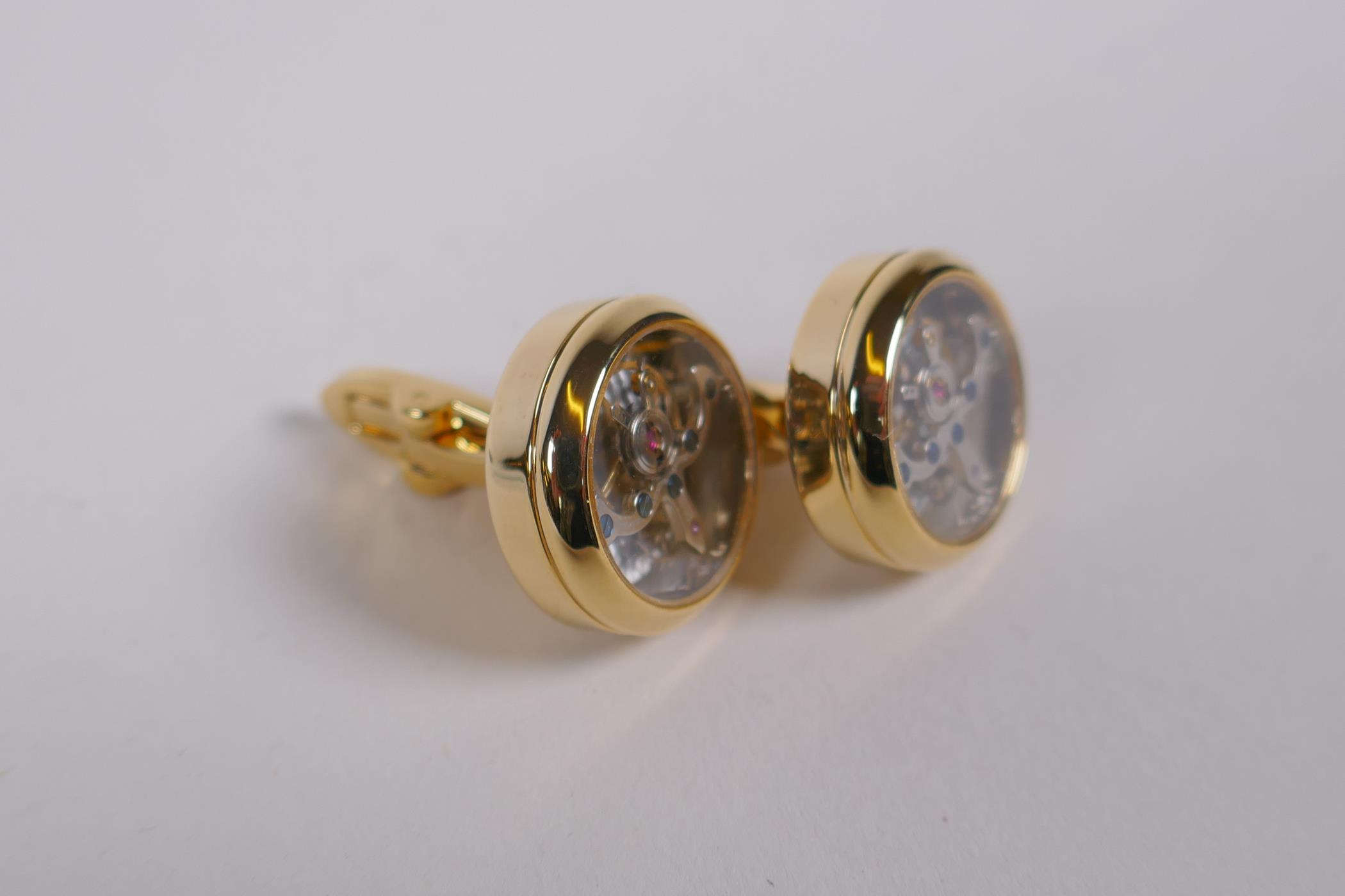 A pair of gilt metal 'watch movement' cufflinks - Image 2 of 2