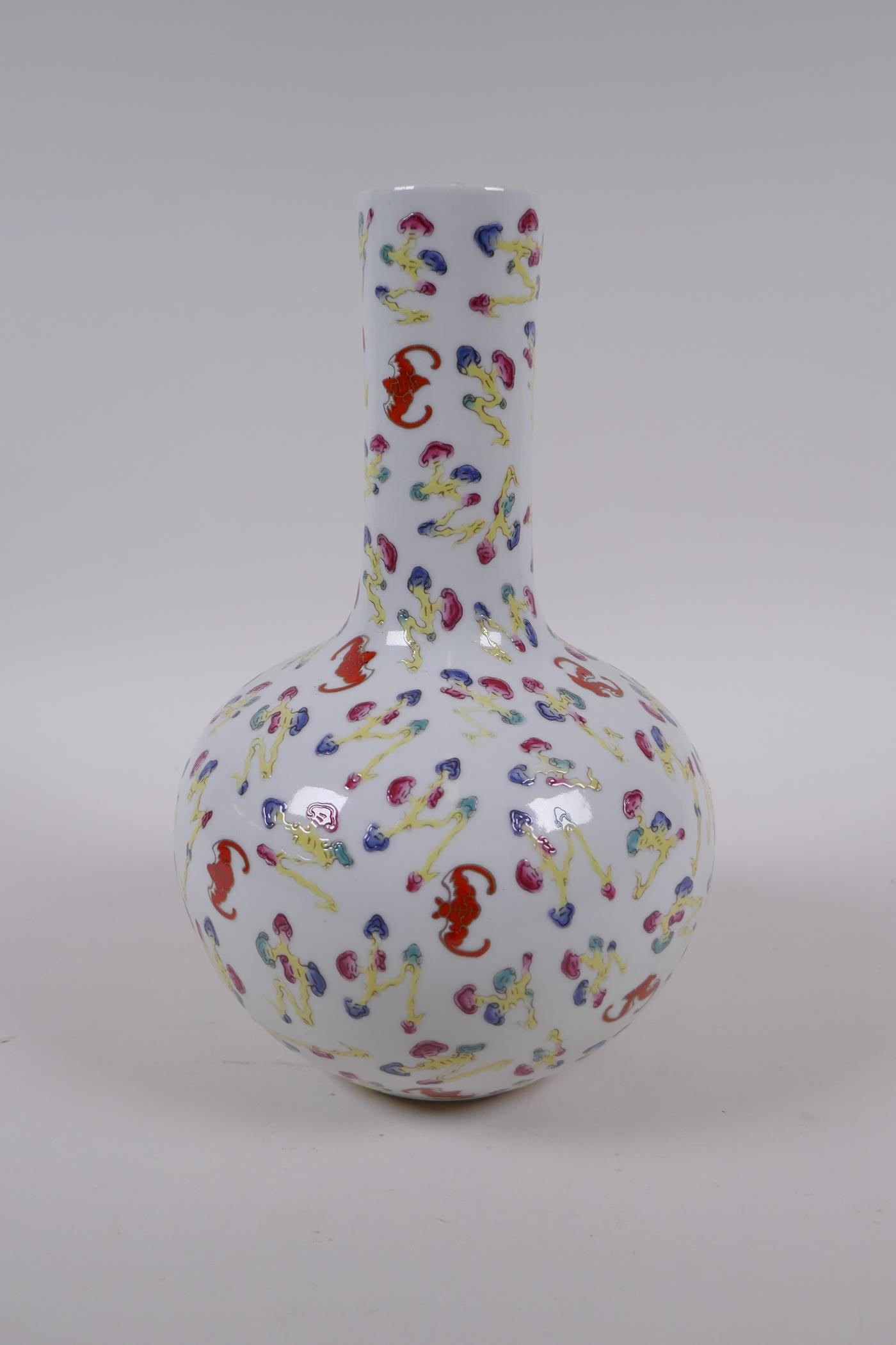 A Chinese polychrome porcelain bottle vase with all over bat decoration, Chinese GuangXu 6 character - Image 2 of 5