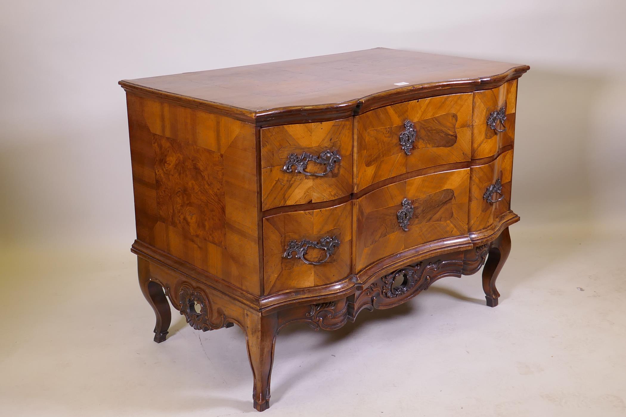 A late C18th/early C19th Maltese serpentine fronted walnut commode with two drawers, raised on a - Image 7 of 13