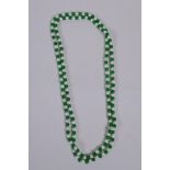 A green jade and pearl bead necklace, 120cm long