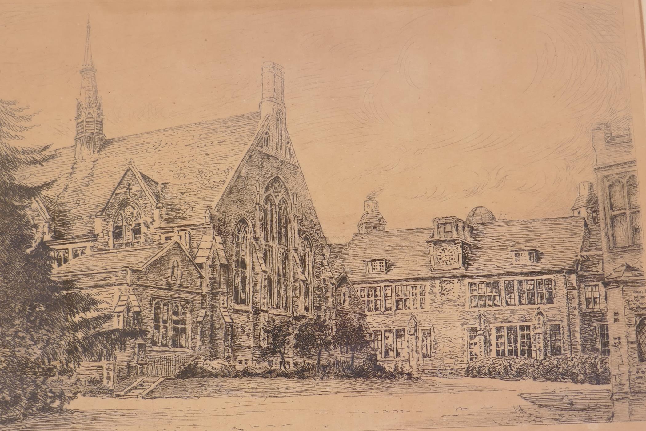 J. Alphege Brewer, Oxford Oriel College and Mary's Church, 17 x 32cm, etching, signed, Mabel - Image 4 of 7