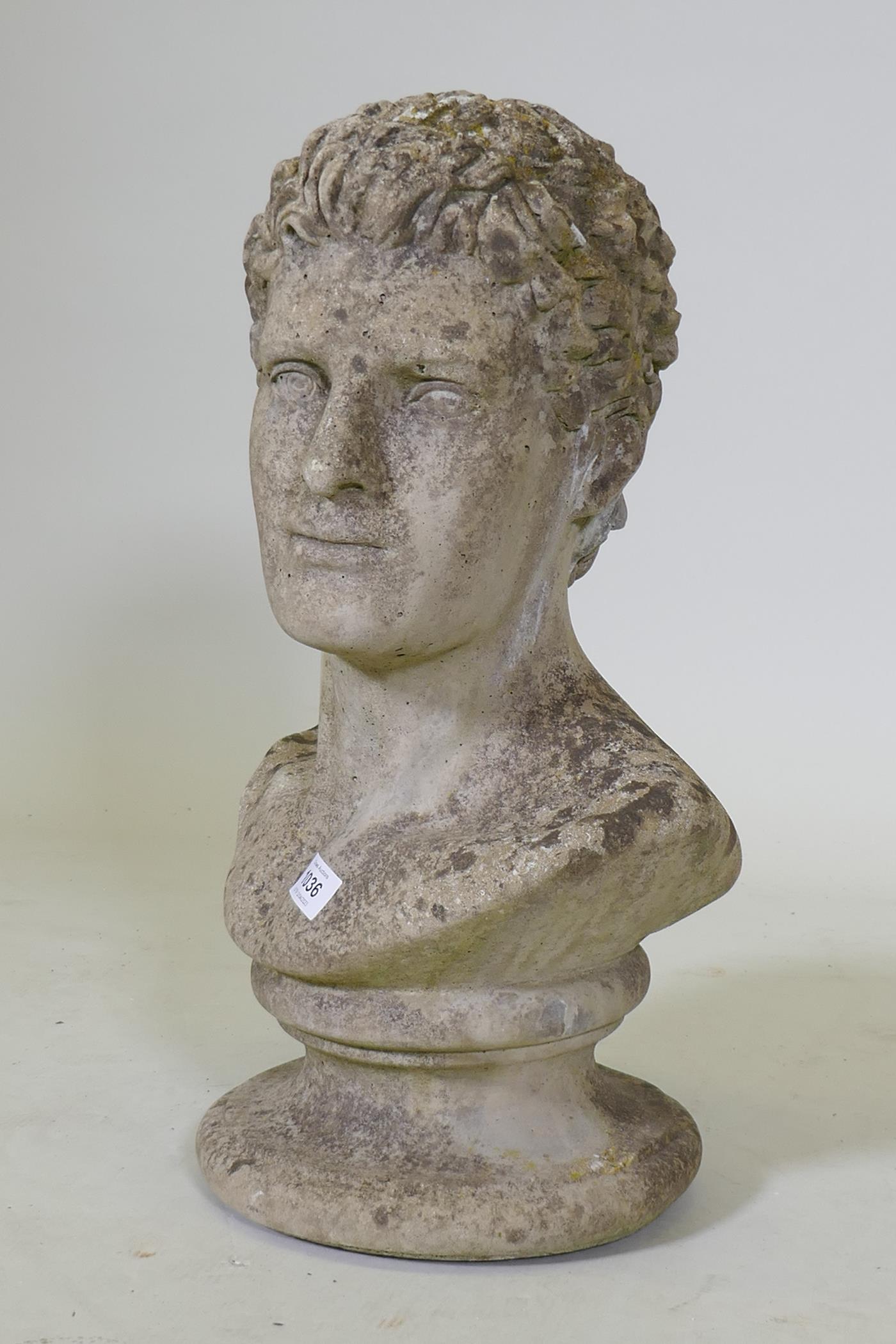 A reconstituted stone bust after the antique, 50cm high - Image 2 of 2