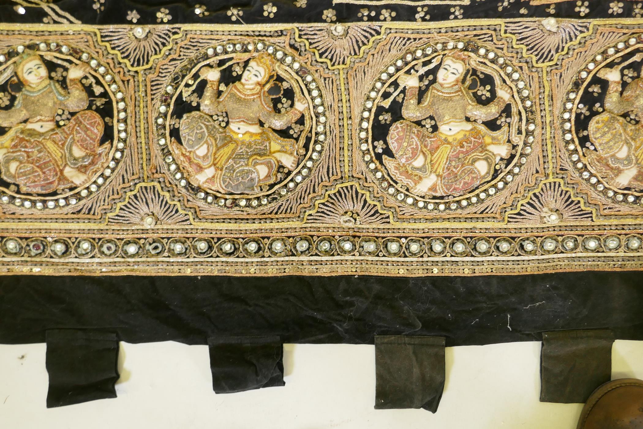 An oriental stumpwork wall hanging depicting a procession with oxen and plough, 213 x 150cm - Image 5 of 6