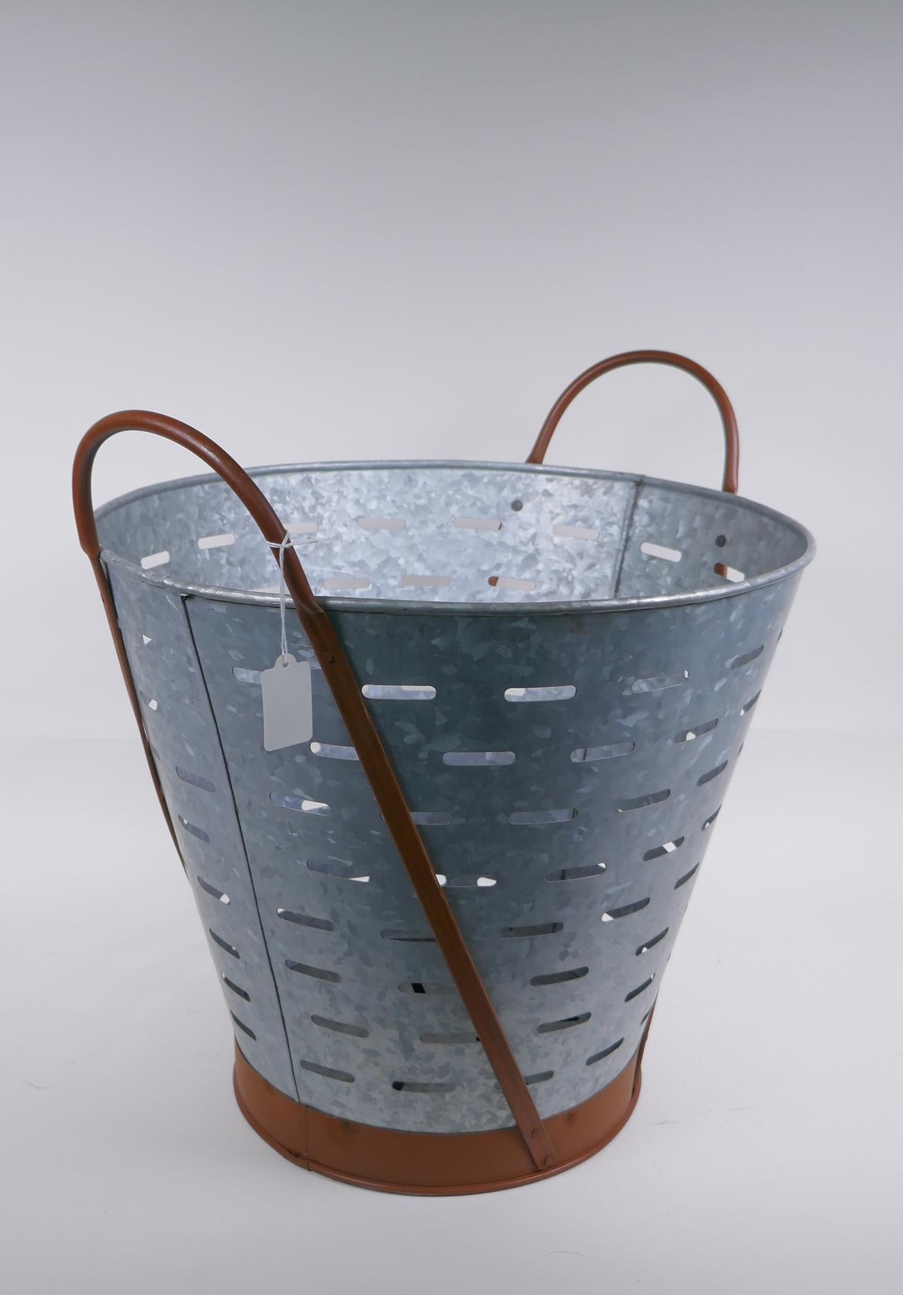 A galvanised metal and coper two handled olive bucket, 44cm high, 41cm diameter - Image 2 of 2