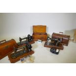 A Bradbury & Co, Wellington Works of Oldham, table top hand cranked sewing machine in walnut case, a