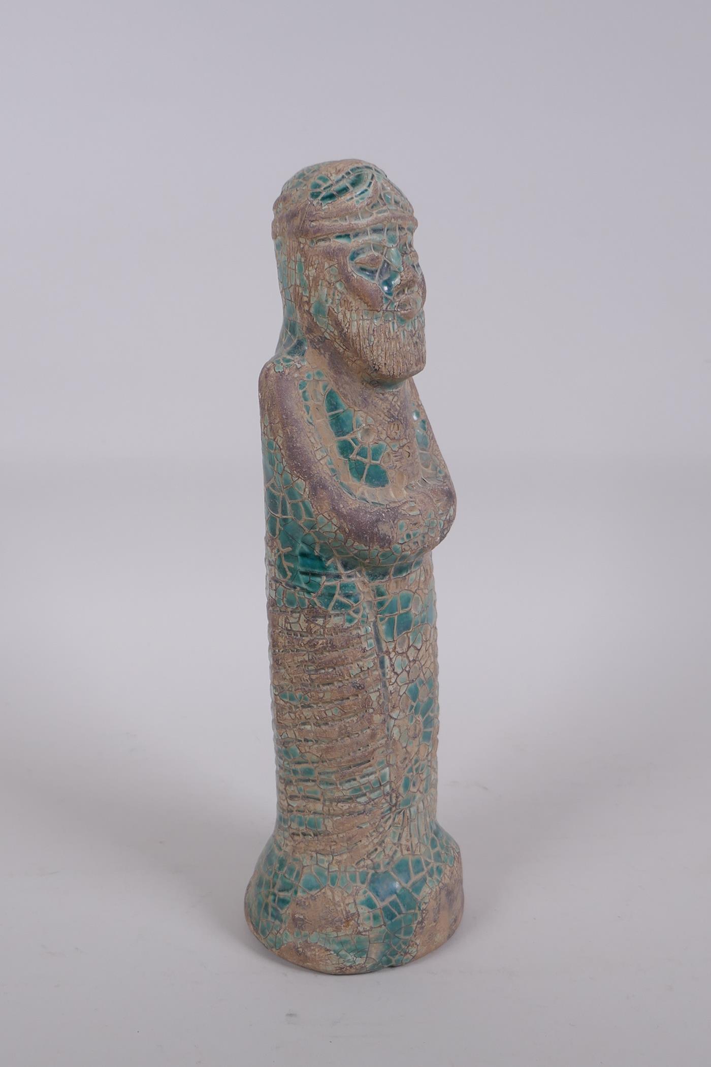 A turquoise crackle glazed terracotta figure of a bearded Persian gentleman, 9cm high - Image 2 of 4
