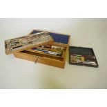 W. H. Harling Ltd, a cased set of mathematical instruments, and a small cased set of compasses by