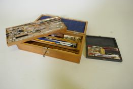W. H. Harling Ltd, a cased set of mathematical instruments, and a small cased set of compasses by