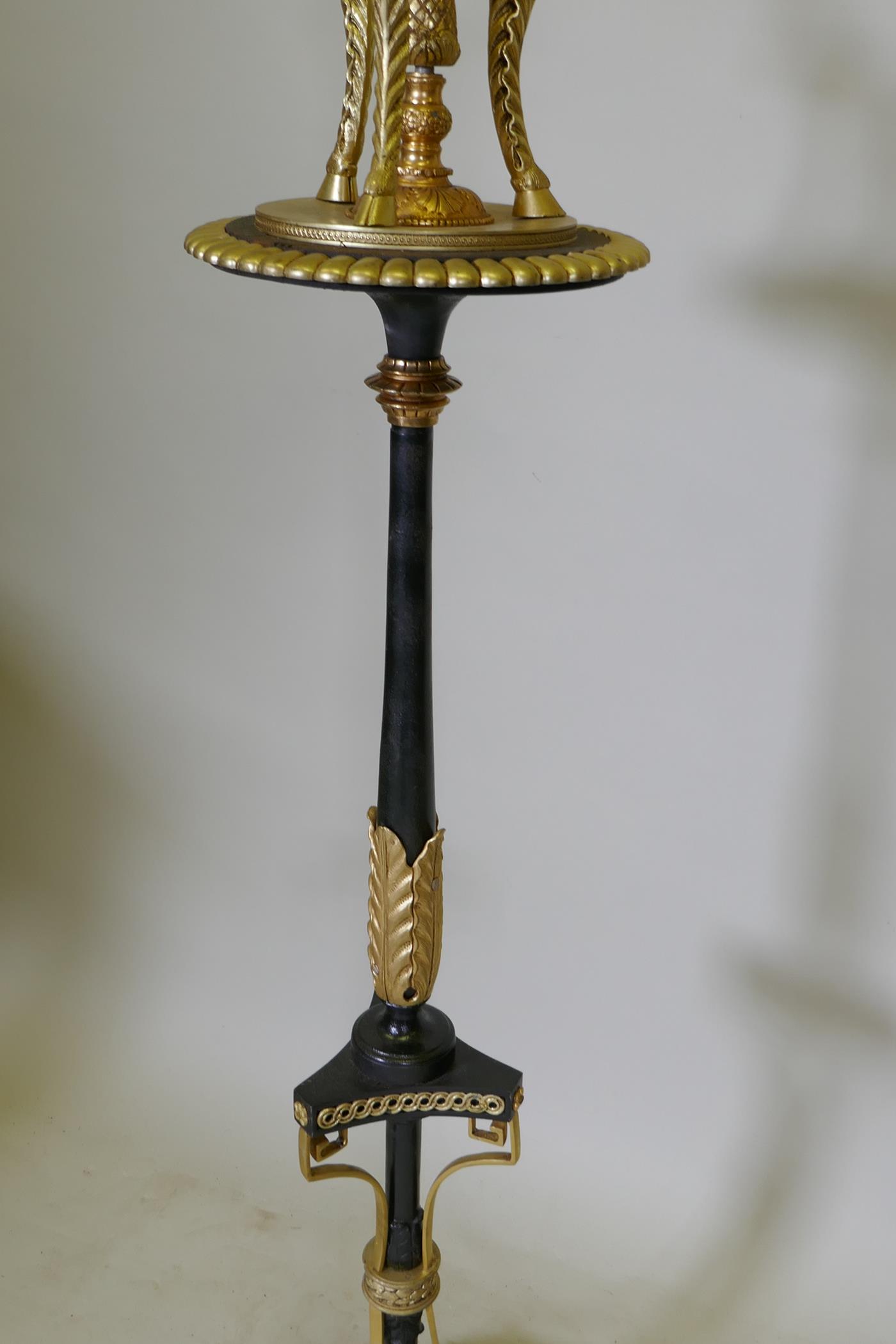 A pair of C19th Empire style iron and ormolu torcheres, adapted, 124cm high, 37cm diameter - Image 3 of 5