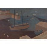 Modern British School, a harbour scene with beached boats, oil on board, 46 x 55cm
