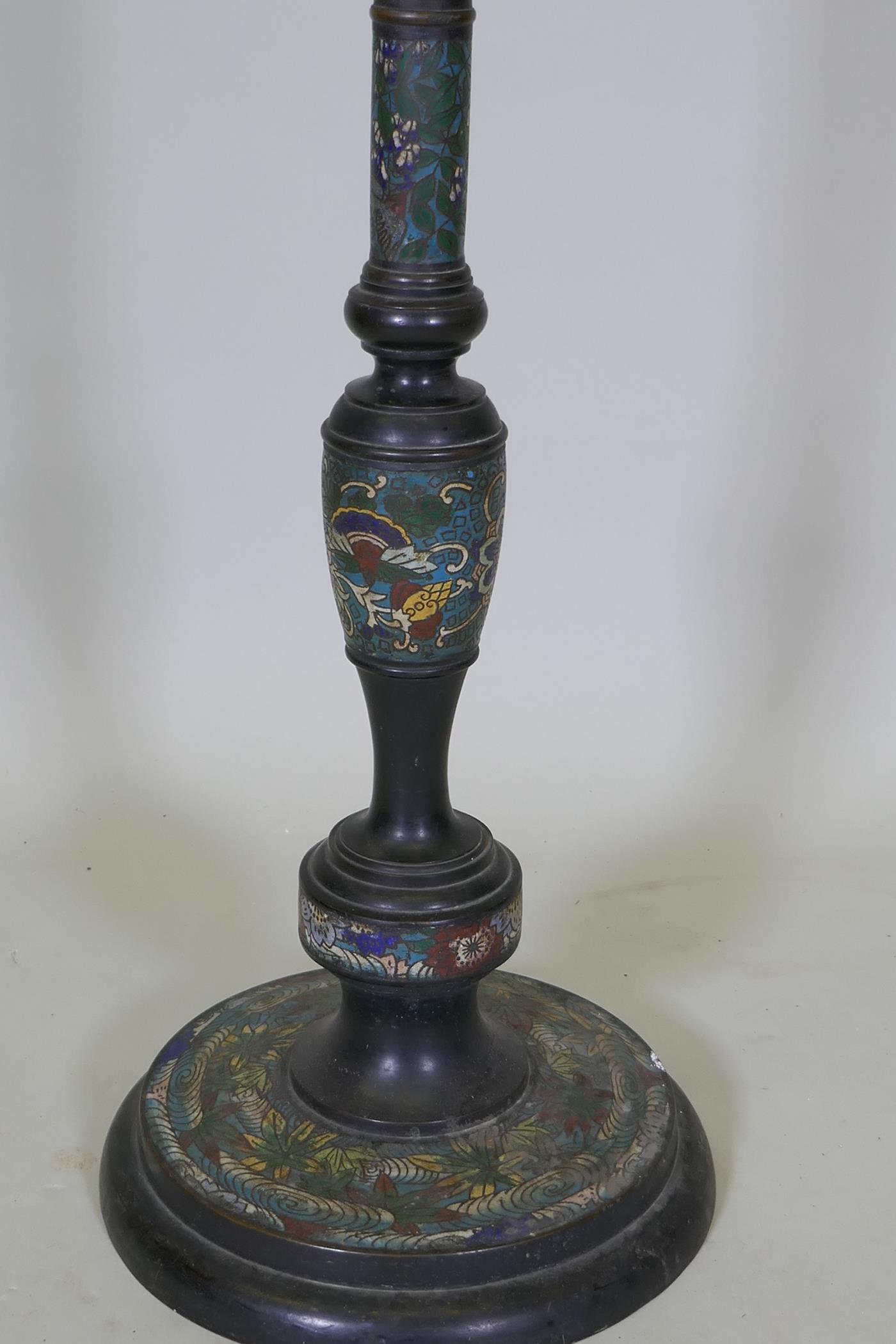 An oriental bronze and cloisonne floor lamp, 124cm high - Image 5 of 5