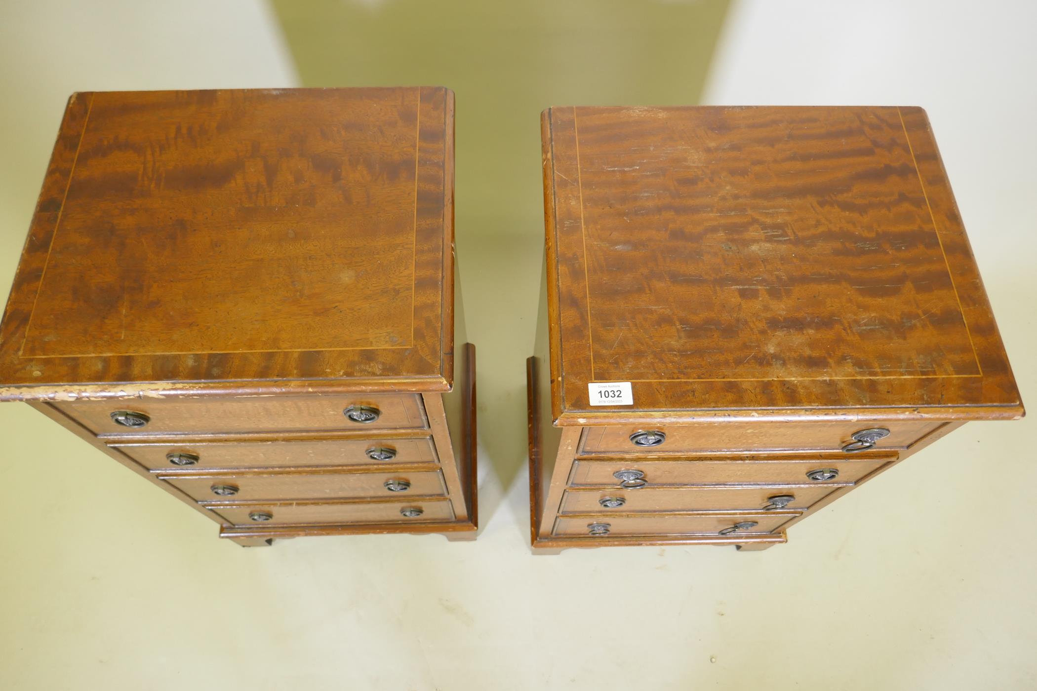 A pair of mahogany side chests of four graduated drawers with banded inlay, raised on bracket - Image 3 of 3