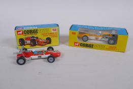 Corgi 158 Lotus Climax F/1 with driver controlled steering, and Corgi 159 Cooper Maserati F/1,