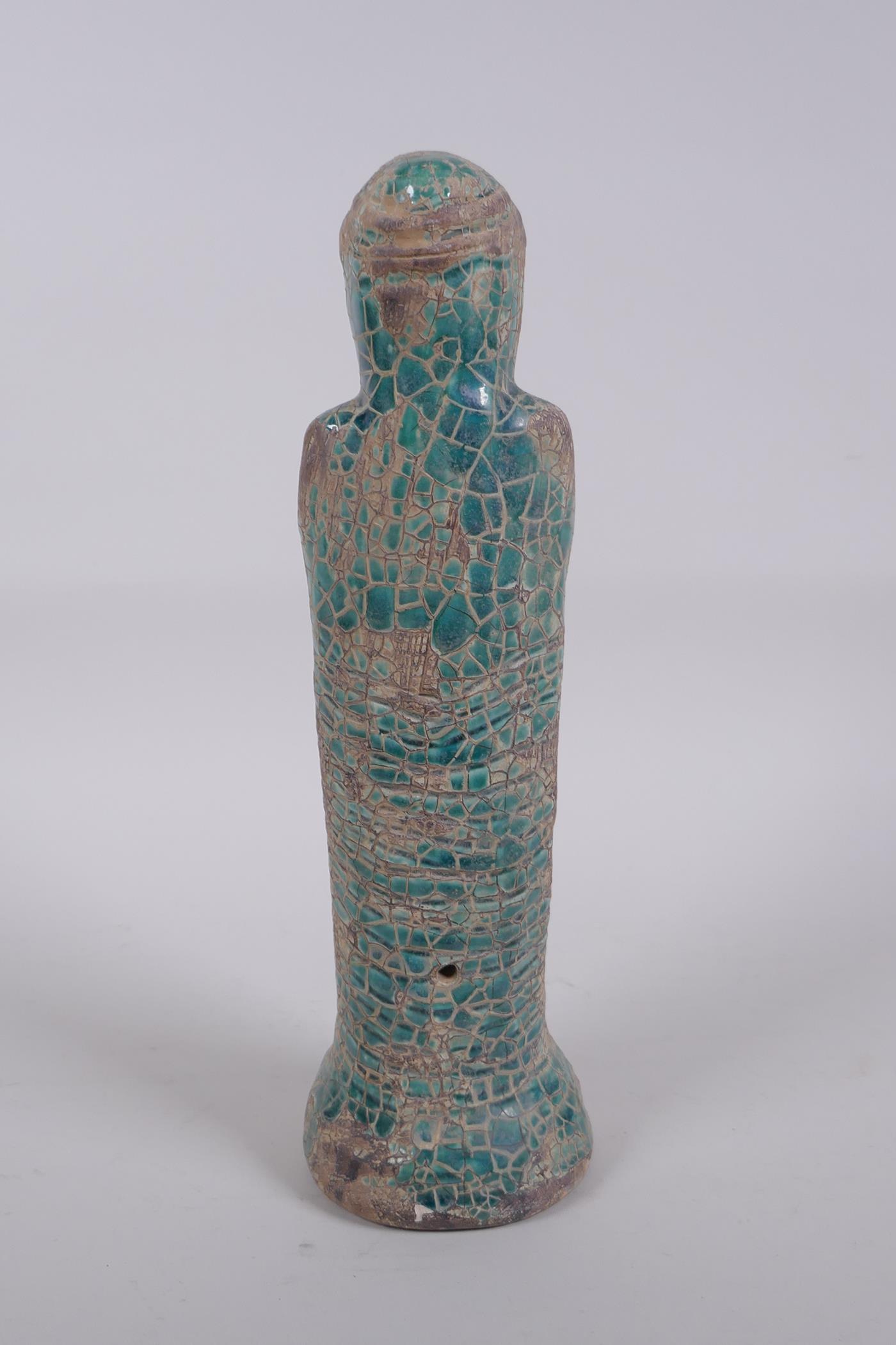 A turquoise crackle glazed terracotta figure of a bearded Persian gentleman, 9cm high - Image 3 of 4