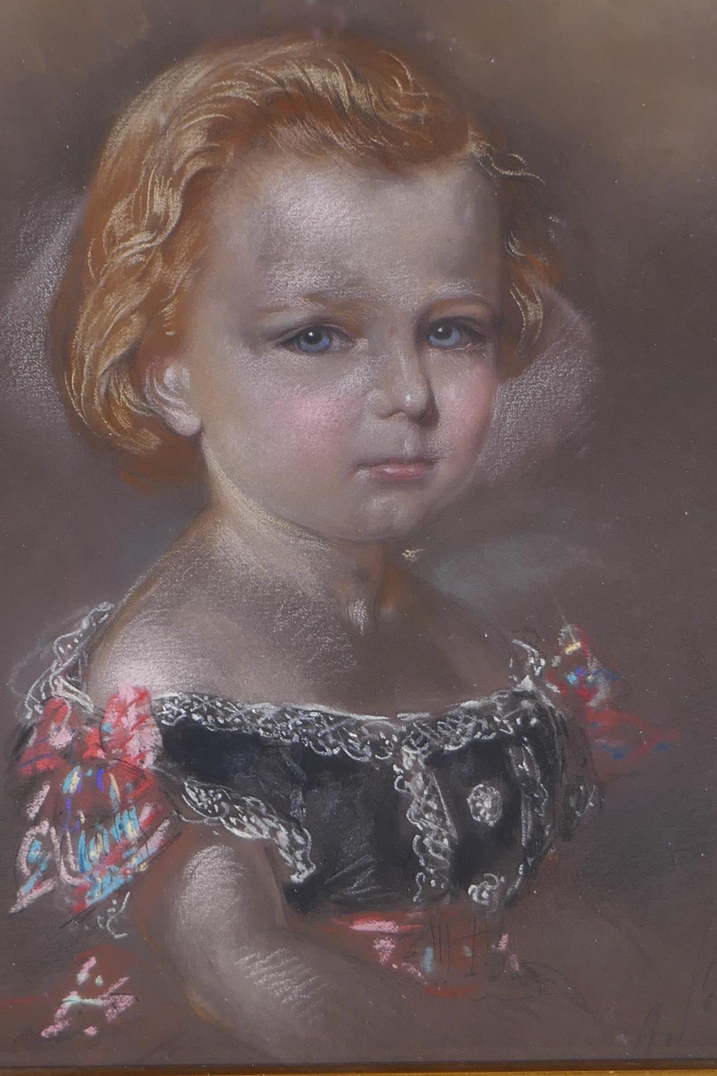Portrait of a child, C19th coloured chalk drawing, 22 x 20cm