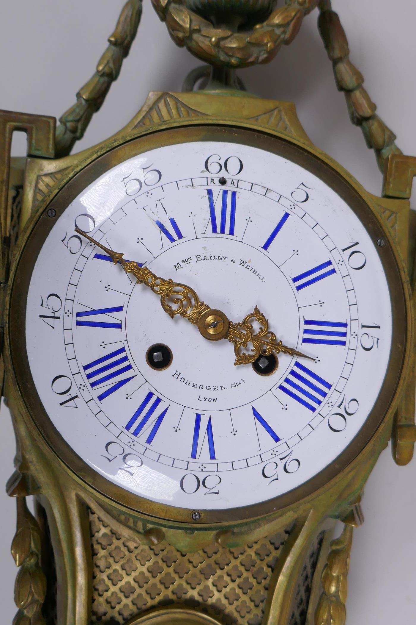 A C19th French ormolu cartel clock, the enamel dial with Roman numerals, and marked 'M son - Image 2 of 8