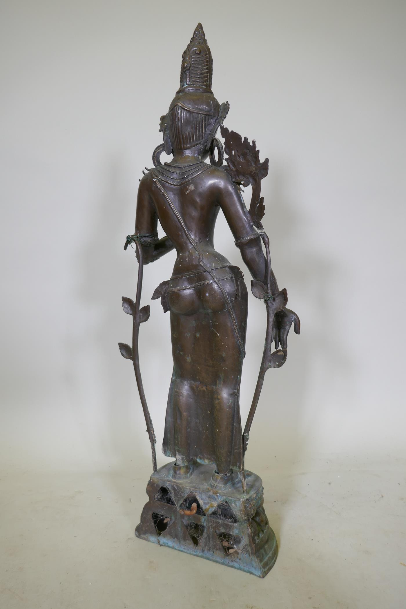 A hollow cast brass/bronze Buddha, AF breaks and feet, 88cm high - Image 5 of 7