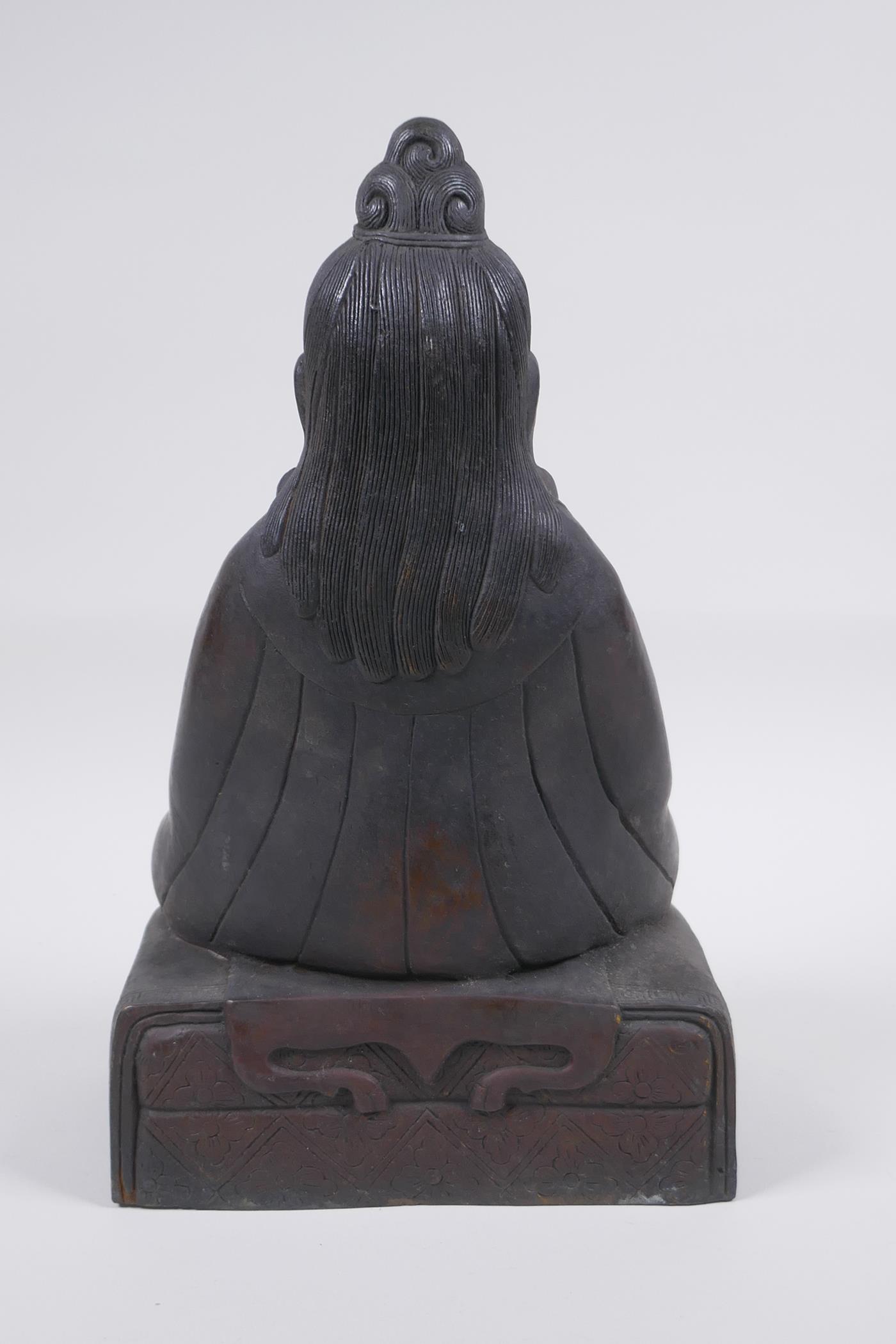 A Sino Tibetan bronze figure of a bearded deity seated in meditation, 29cm high - Image 4 of 6