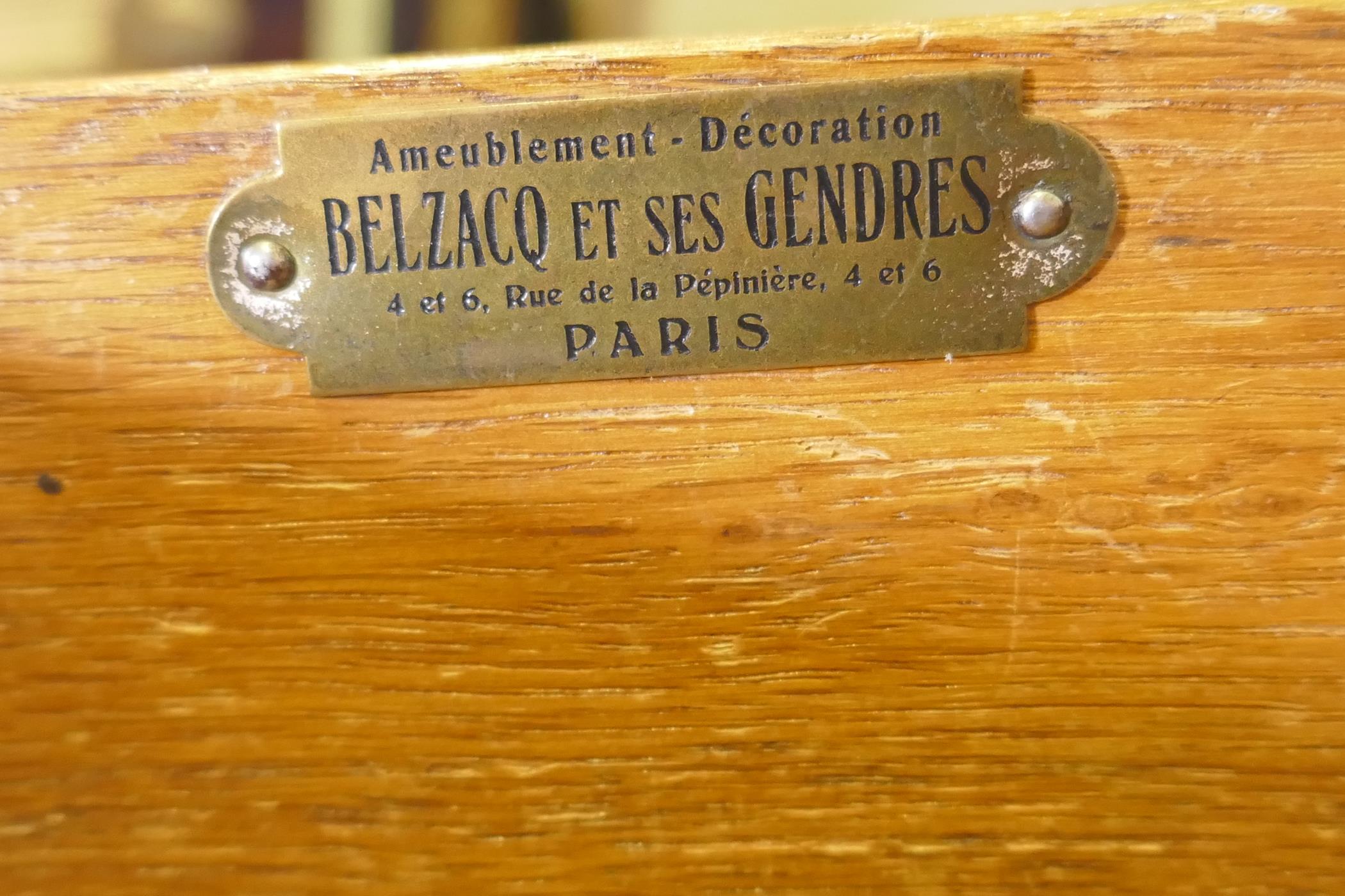 A French marquetry inlaid bureau plat, with shaped top, single drawer and ormolu mounts, bears label - Image 4 of 6