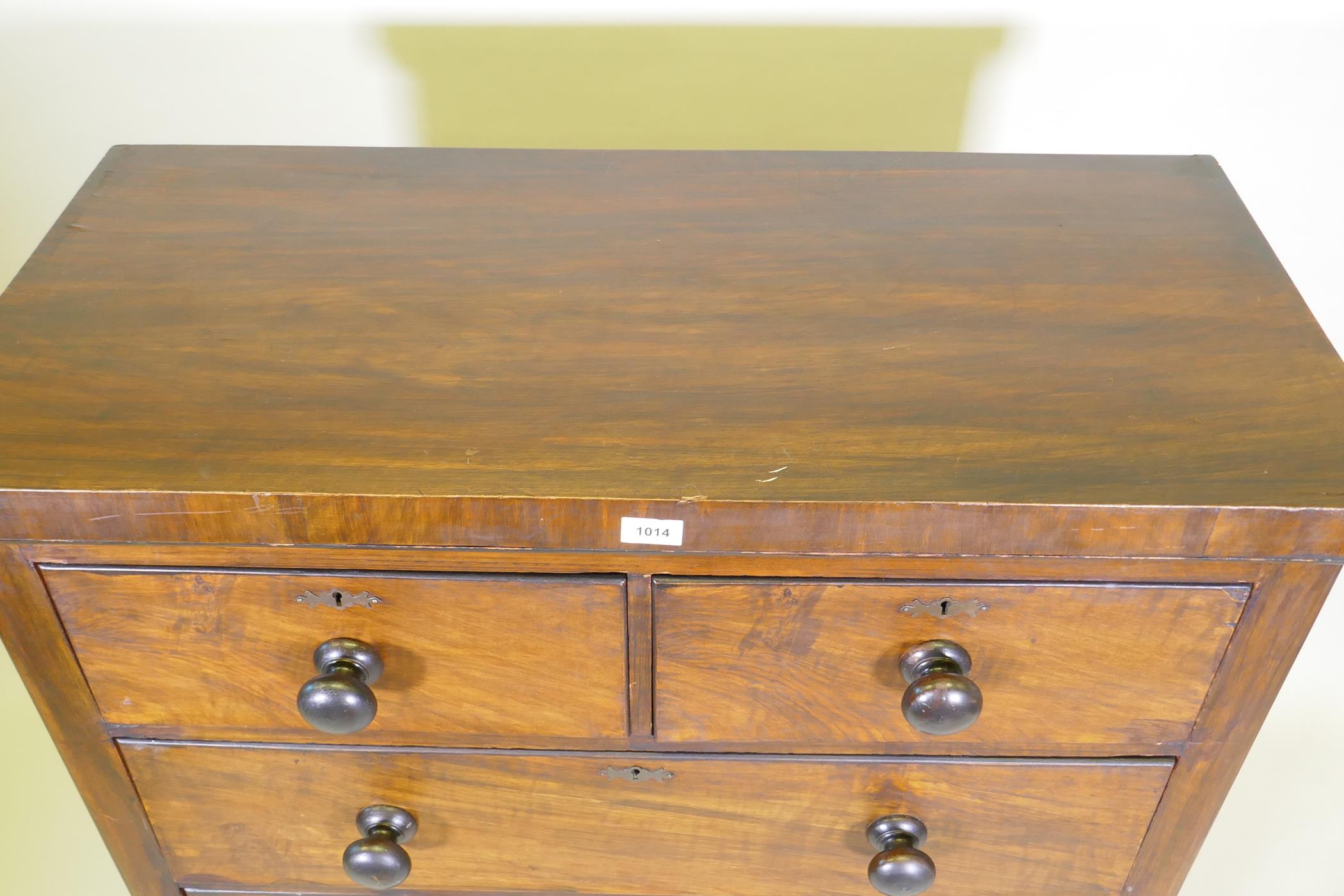 A Victorian mahogany chest of two over three drawers, raised on ball feet, 98 x 46cm, 114cm high - Image 2 of 3