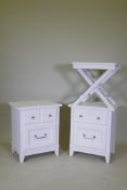 A pair of Laura Ashley painted bedside cabinets, and a folding side table, 54 x 38 x 65cm