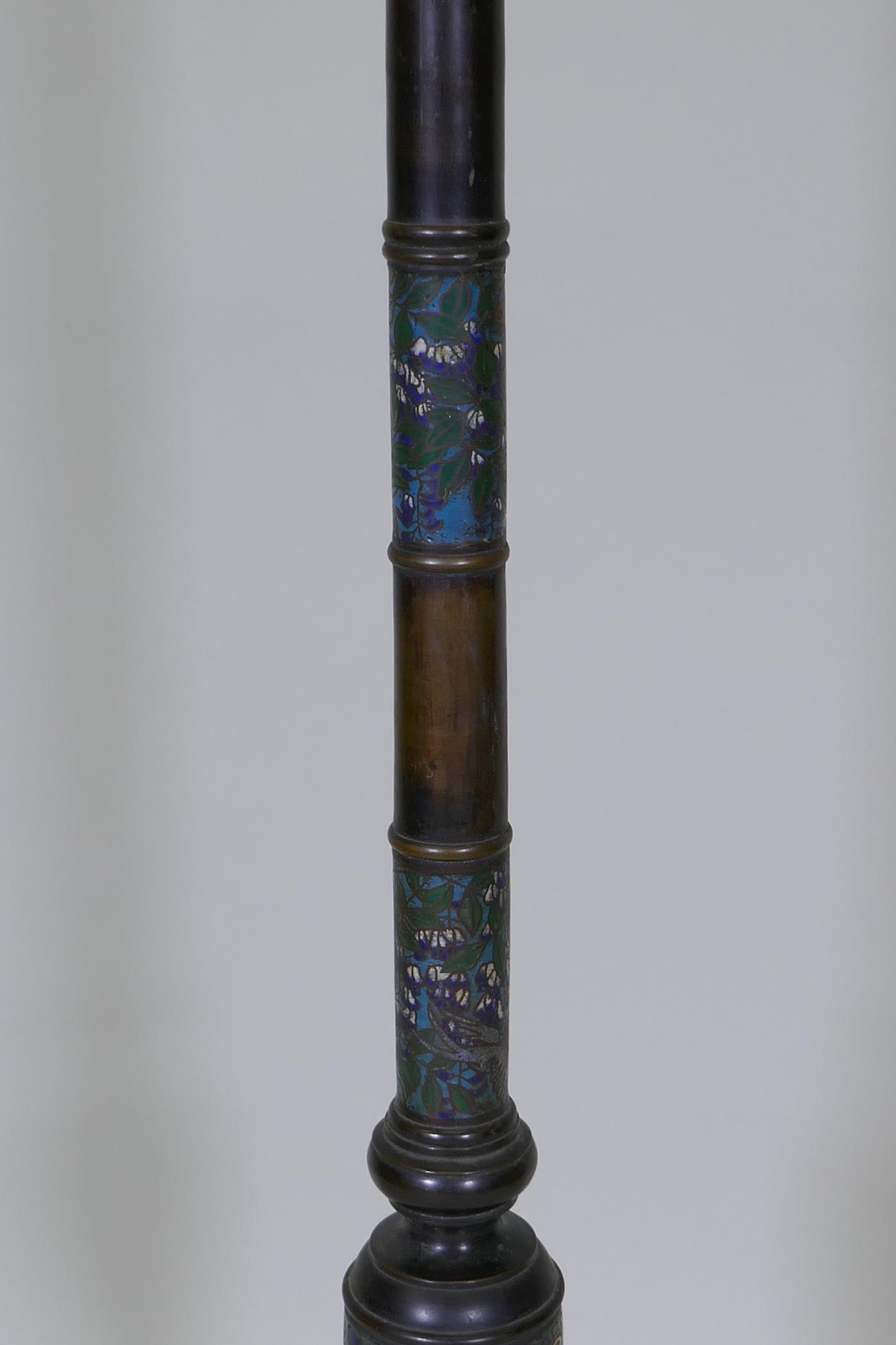 An oriental bronze and cloisonne floor lamp, 124cm high - Image 3 of 5