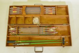 Accles & Pollock Falcon archery set with metal bow and arrows, in a wood case