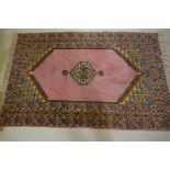 A pink ground Moroccan wool carpet, 125 x 193cm and a blue ground similar, 123 x 167cm