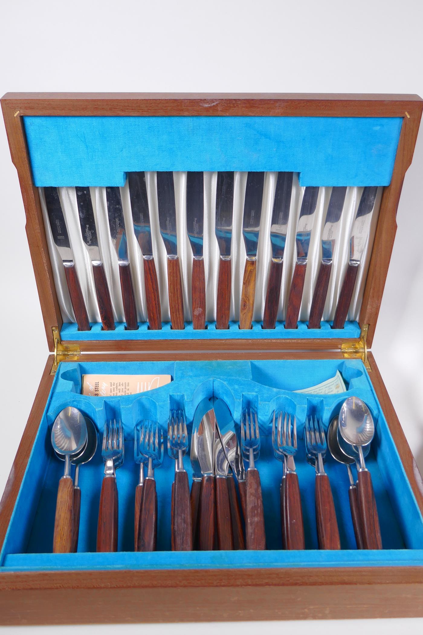 A 1960s/70s canteen of Viners Mosaic pattern stainless steel six place setting service, and a Cork - Image 5 of 5