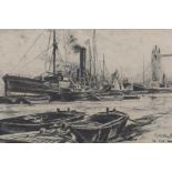 Robert William Arthur Rouse, (British, 1867-1951), The Pool, Tower Bridge, London, pencil signed