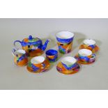 Vicky Price Studio Pottery tea for four set, decorated in vibrant glaze, teapot 13cm highÿ