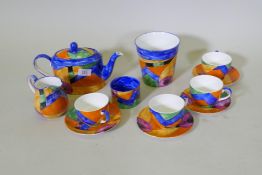 Vicky Price Studio Pottery tea for four set, decorated in vibrant glaze, teapot 13cm highÿ