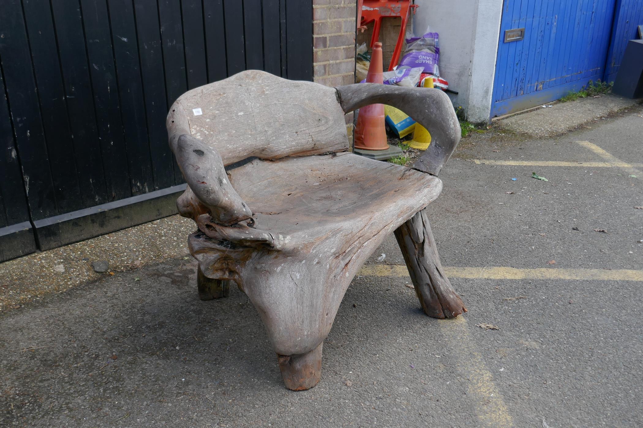 A root-wood garden bench, 120cm wide - Image 3 of 4