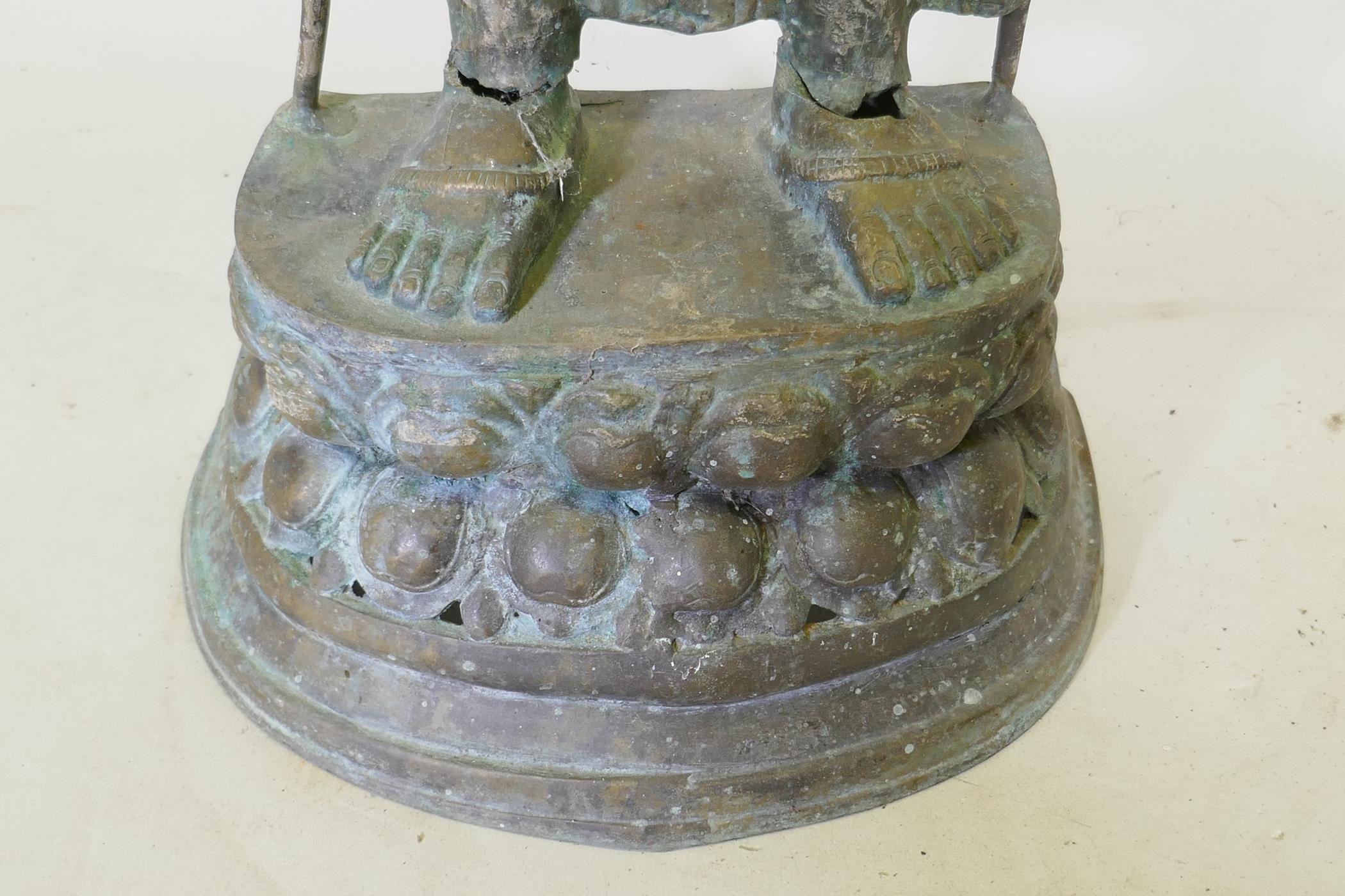 A hollow cast brass/bronze Buddha, AF breaks and feet, 88cm high - Image 2 of 7