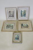 Paris, four street scenes, aquatints, signed indistinctly Baiou?, early/mid C20th, 21 x 17cm and