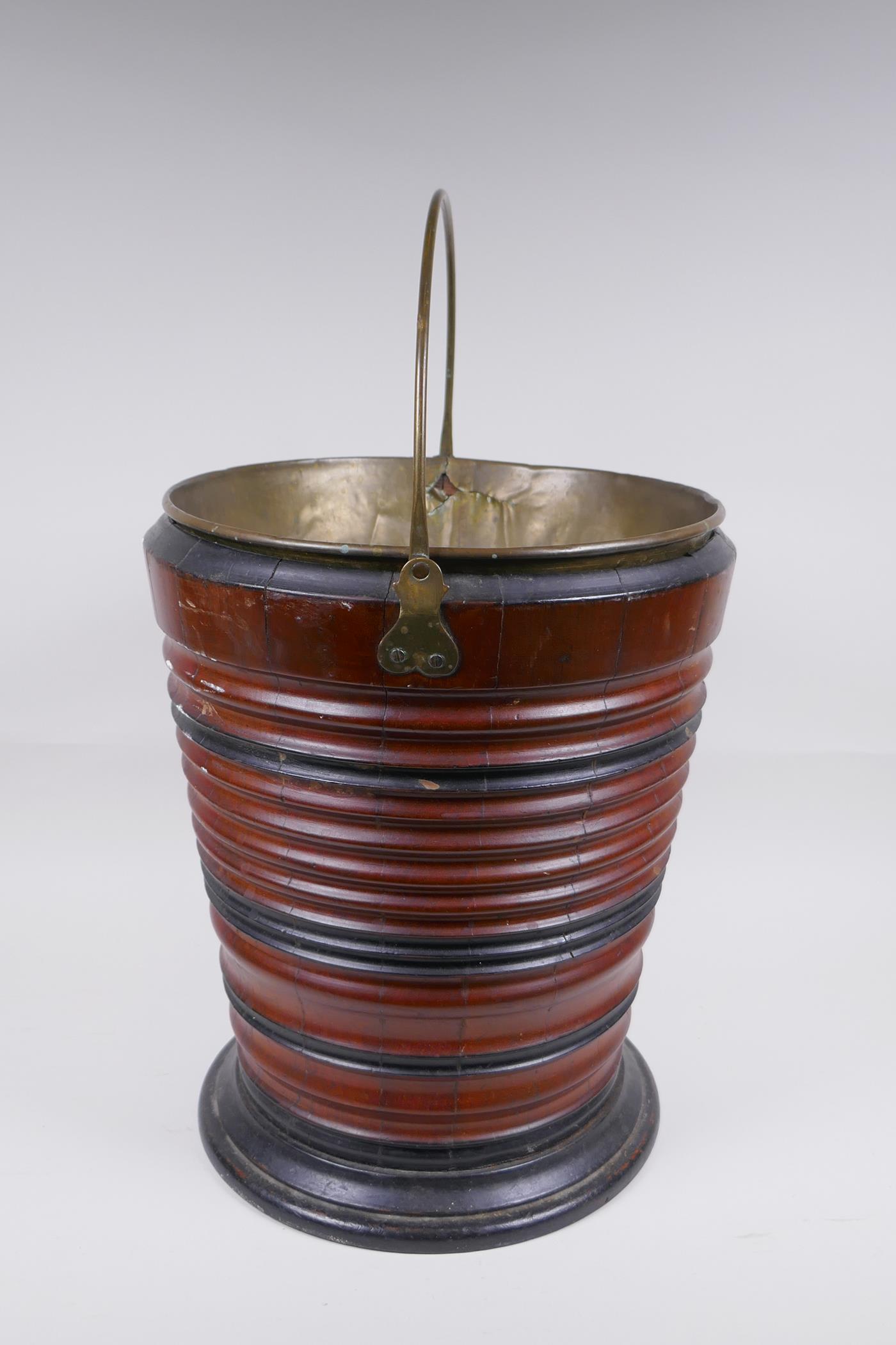 A Dutch coopered fruitwood and brass lined peat bucket, 34cm high, 28cm diameter - Image 2 of 5