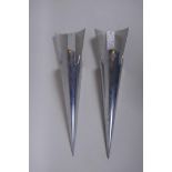 A pair of vintage French Art Deco style polished aluminium torchere wall sconces by Studio Naco