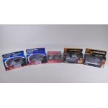 Four Corgi James Bond 007 diecast model cars, including the Aston Martin Volante (04801) from The